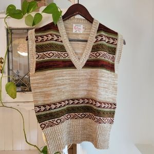 Vintage Fair Isle Brown Sweater Vest Sleeveless 1940s Style